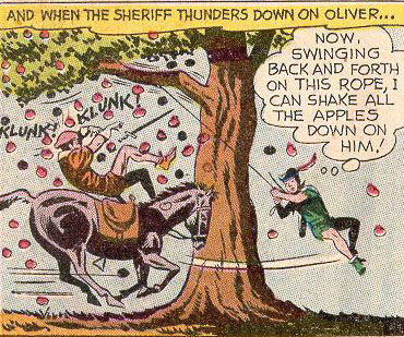 Oliver Queen brings apples down upon the sheriff's head, art by George Papp