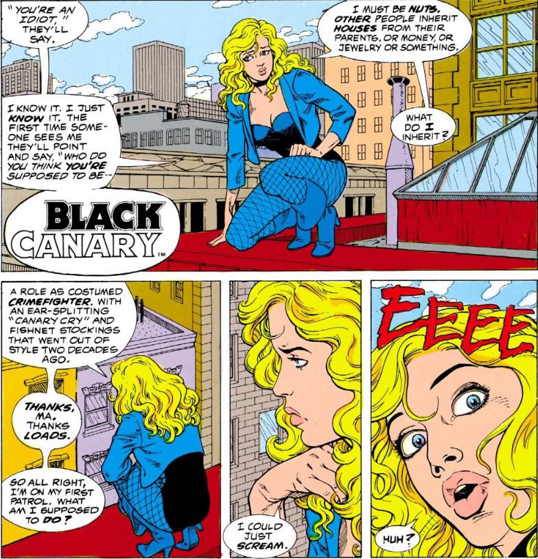 Black Canary's debut in the JLA origin, written by Keith Giffen and Peter David with art by Eric Shanower