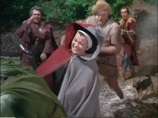 Marian disguised as a page fights the Merry Men