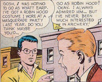 Superboy convinces Oliver Queen to dress as Robin Hood, art by George Papp