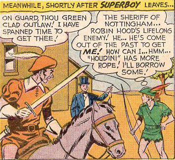 Oliver Queen fights a man dressed as the Sheriff of Nottingham, art by George Papp