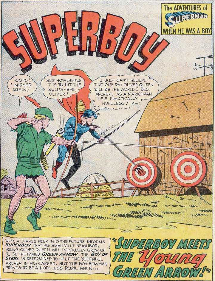 The title panel for the Superboy story in Adventure Comics #258, art by George Papp
