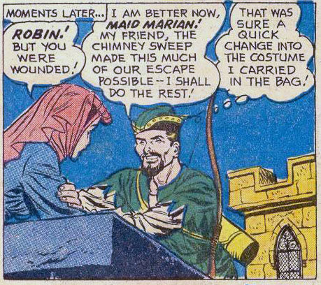 Green Arrow disguised as Robin Hood rescues Maid Marian, art by Lee Elias