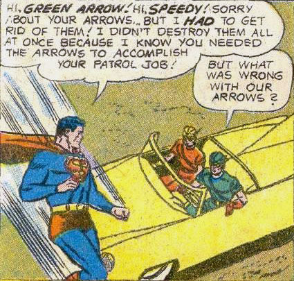 Superman visits Green Arrow and Speedy, art by Lee Elias