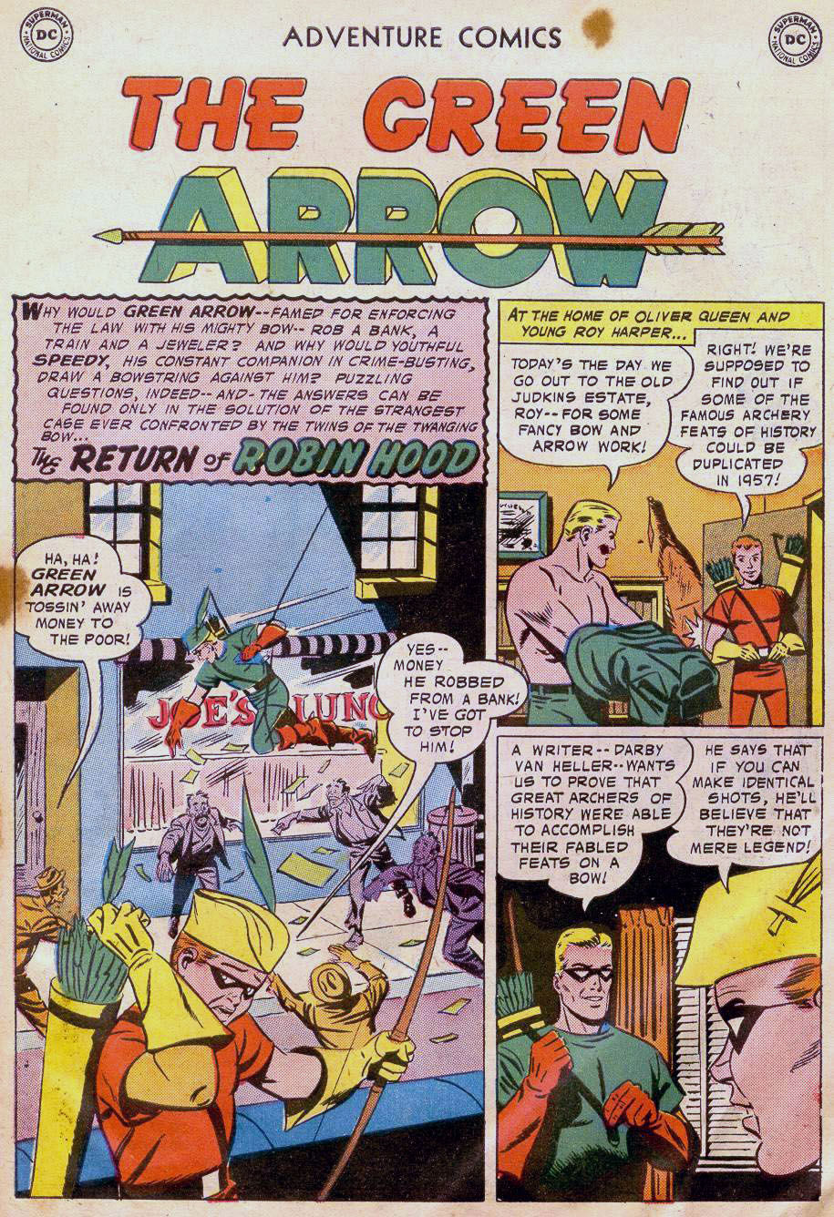 The title panel for the Green Arrow story in Adventure Comics #242, art by George Papp
