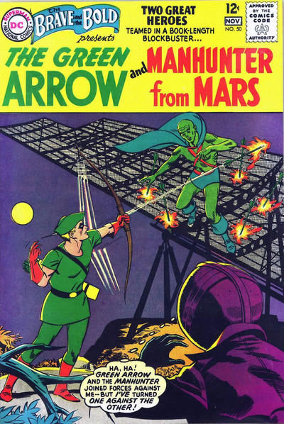 Cover of The Brave and the Bold #50 with Green Arrow and the Martian Manhunter, art by George Roussos