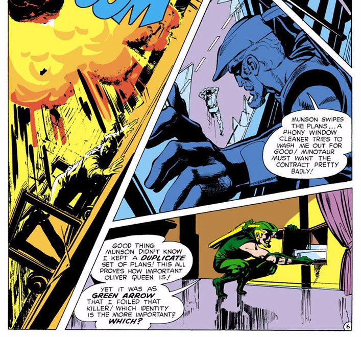 Green Arrow in action with emotional conflict, script by Bob Haney and art by Neal Adams