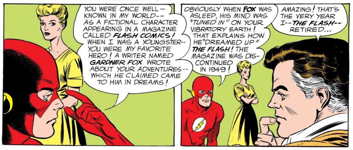Barry Allen Flash and Jay Garrick chat, art by Carmine Infantino