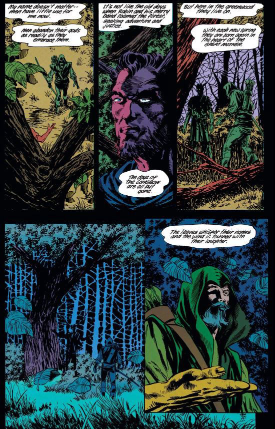Hern tells Oliver Queen about Robin Hood, written by Mike Grell, art by J.J. Birch and Michael Bair