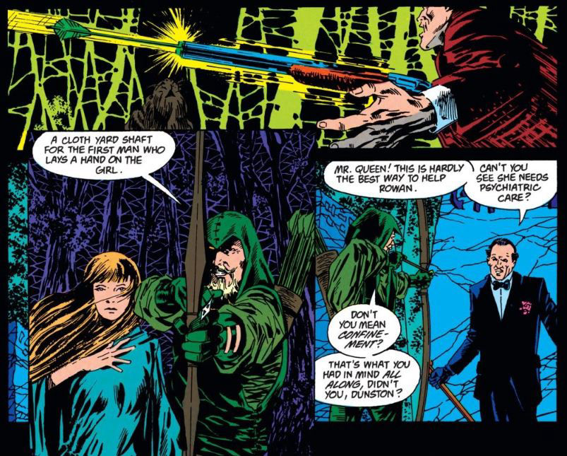 Oliver Queen catches the true crook, by Mike Grell, J. J. Birch and Michael Bair