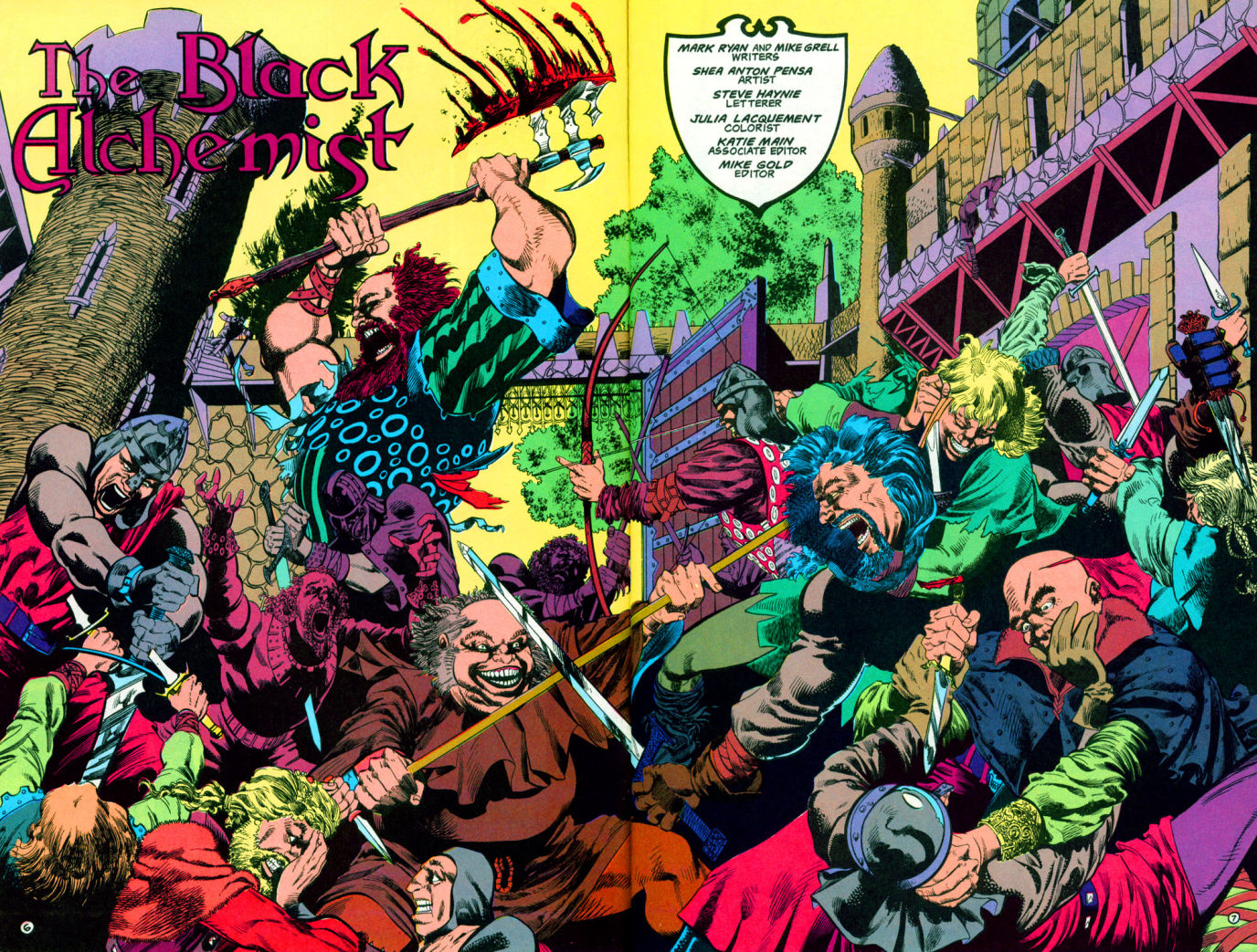 Double-page splash to Green Arrow Annual #4, depicting the Merry Men, art by Shea Anton Pensa