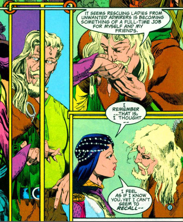 Robin Hood introduces himself to Marian, script by Mike Grell and Mark Ryan. Art by Shea Anton Pensa