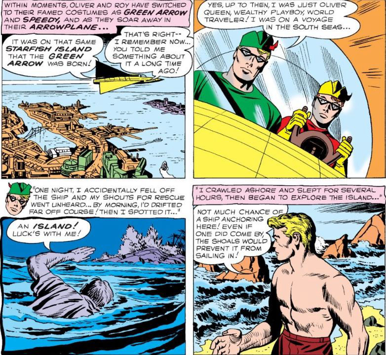 Oliver Queen remembers his Green Arrow origin, by writer Ed Herron and artist Jack Kirby