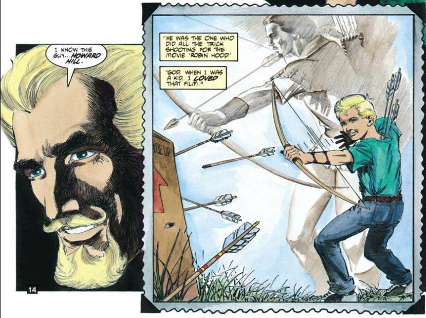 Oliver Queen reflects on his childhood love for Robin Hood and archer Howard Hill, by Mike Grell