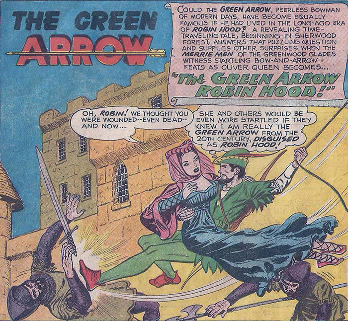 Splash page for The Green Arrow Robin Hood from Adventure Comics #264, art by Lee Elias