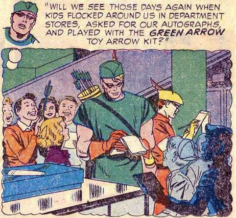 Green Arrow reflects on his Silver Age days, art by Jack Kirby
