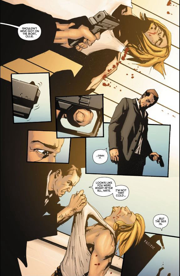 Oliver Queen attacked by Hackett, written by Andy Diggle and art by Jock