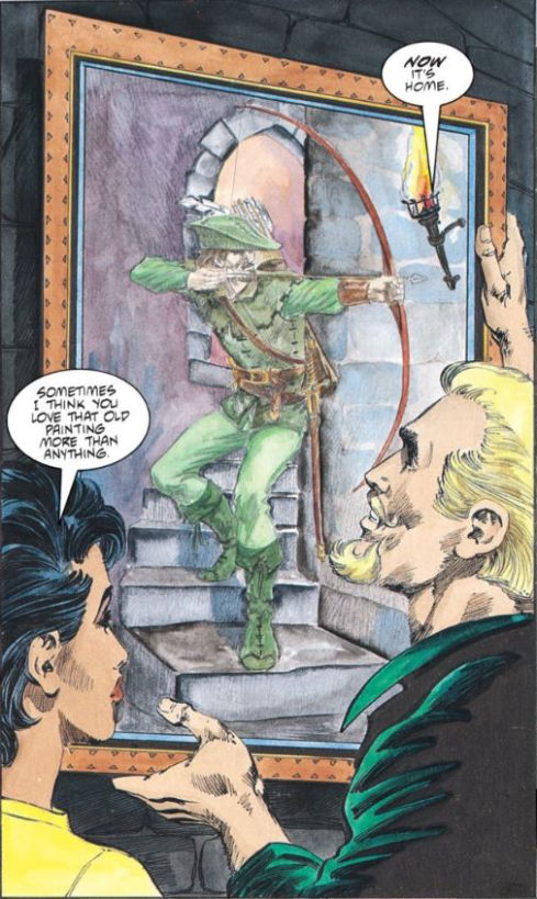Oliver Queen admires his Robin Hood painting, from Green Arrow: The Longbow Hunters by Mike Grell
