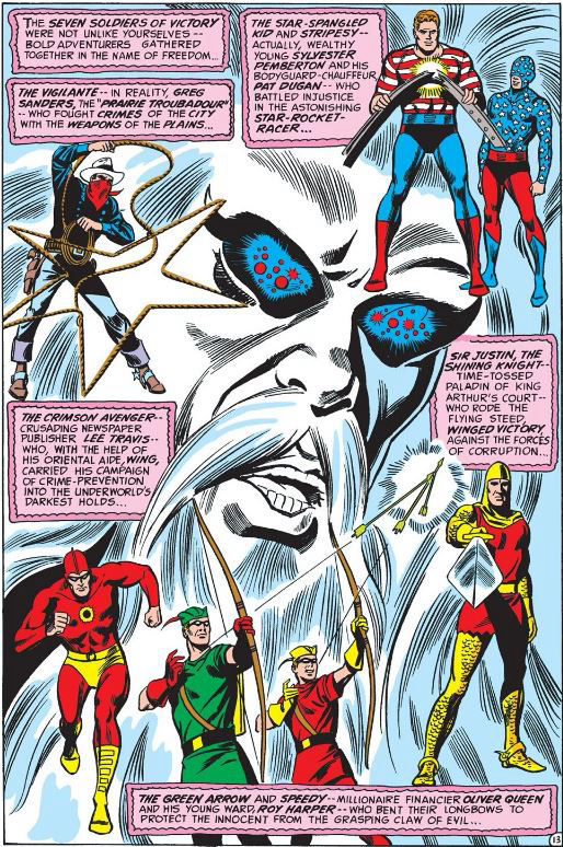 The Seven Soldiers of Victory from JLA #100, art by Dick Dillin and Joe Giella