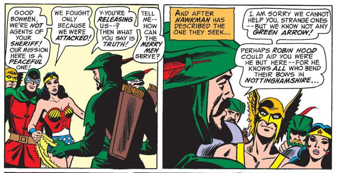 Little John has never heard of Green Arrow, art by Dick Dillin
