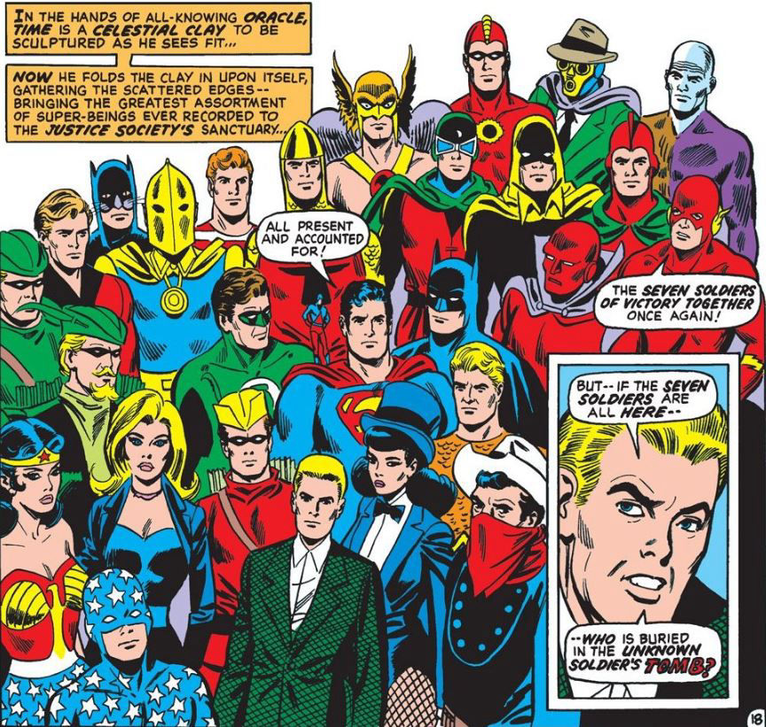 The Justice League, Justice Society and the Seven Soldiers of Victory, art by Dick Dillin