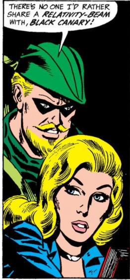 Green Arrow wants to share a relativity beam with Black Canary, by Denny O'Neil and Dick Dillin