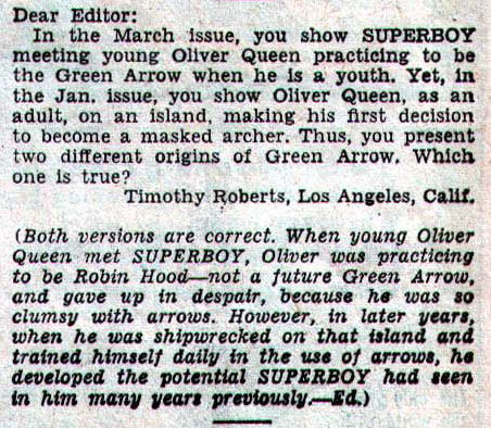 Letter in Adventure Comics #260