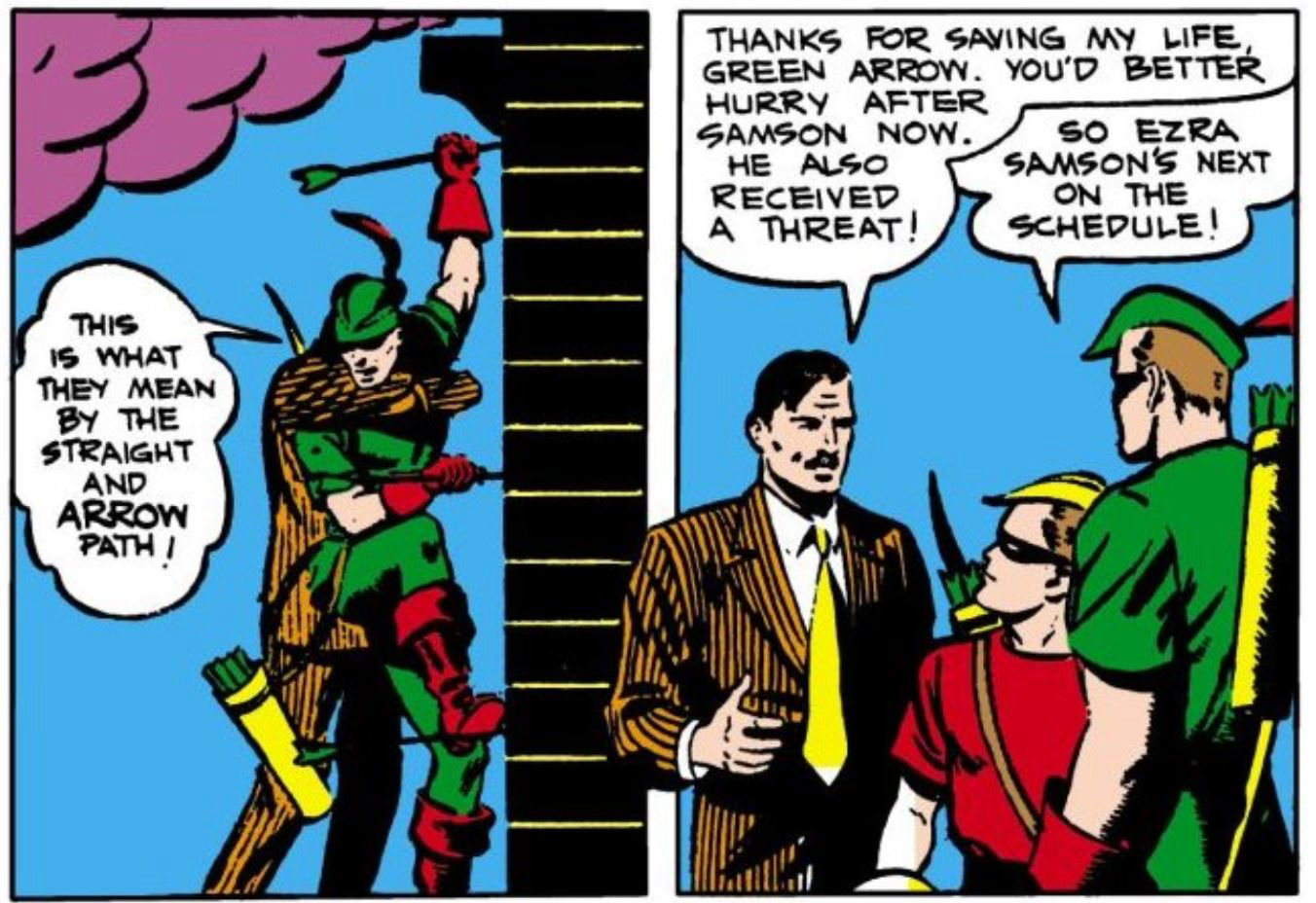 Green Arrow rescues Frank D'Arcy from a fire