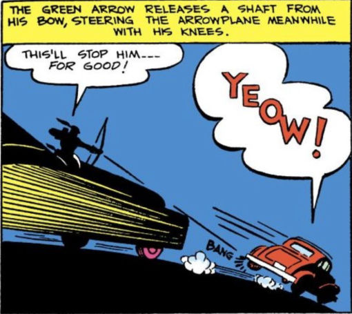 The Green Arrow causes a fatal car crash, More Fun Comics #73 by Mort Weisinger and George Papp