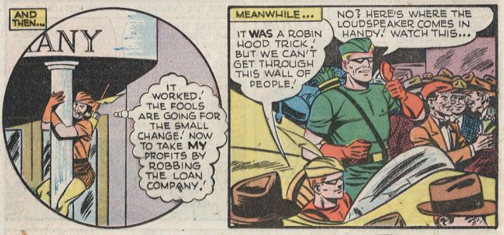 Green Arrow fights a phony Robin Hood who is tricking the people, art by George Papp
