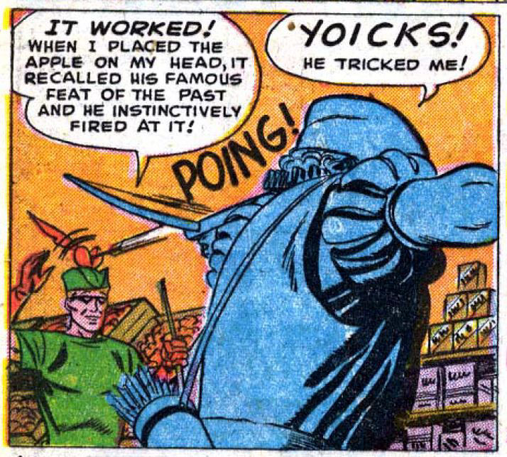 William Tell shoots an apple on Green Arrow's head, art by George Papp