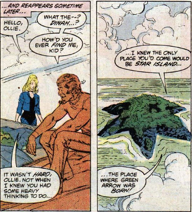Black Canary and Green Arrow on Star Island, art by Trevor von Eeden and Larry Mahlstedt, script by Mike W. Barr