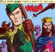 Robin Hood performs a trick shot in The Apple of Peril originally from Brave and the Bold #12, published in 1957, Copyright DC Comics, 1988 Art by Russ Heath.
