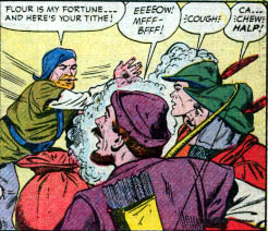 A somewhat brawnier Midge, later renamed Much, in The Rescue of Maid Marian from Robin Hood Tales #2. Copyright Quality Comics, 1956. Art by Matt Baker and Chuck Cuidera.