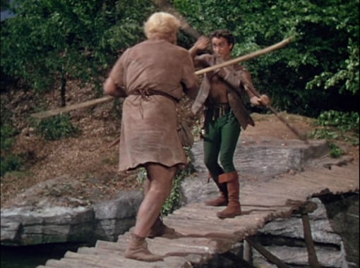 The quarterstaff duel between Robin Hood and Little John