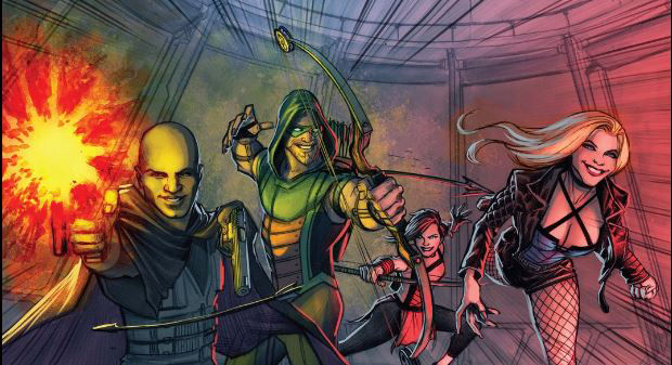 From Green Arrow Rebirth #5, art by Juan Ferreyra. Diggle, Green Arrow, Emiko Queen and Black Canary