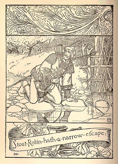 Stout Robin Hath A Narrow Escape by Howard Pyle. The true beauty of Pyle's illustrations don't come through in this shrunken format.