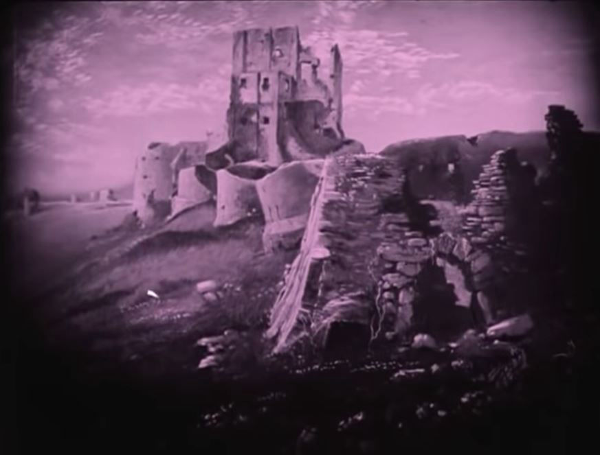 Ruined castle at the opening of Douglas Fairbanks in Robin Hood