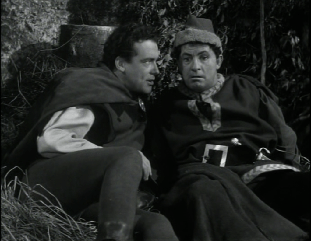 Richard Greene's Robin tricks the Moneylender played by Leo McKern